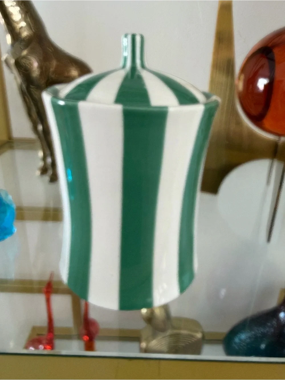 Jonathan Adler vice Green and White Striped Ceramic CBD Canister